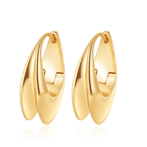 Polished double-layered golden stainless steel hoop earrings with a minimalist design