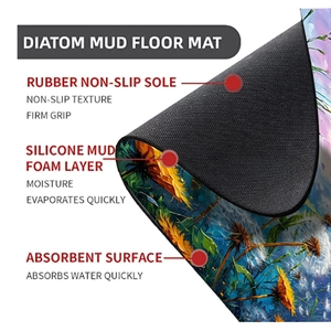 Detail showing the multi-layer structure of the floral diatomite bath mat with anti-slip base
