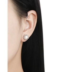 S925 sterling silver irregular lava stud earrings with white natural pearl and crystals
