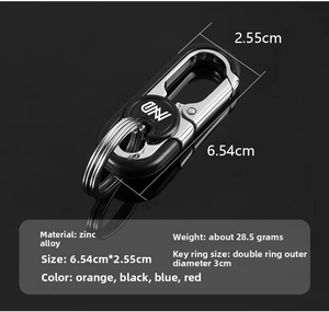 Polished zinc alloy business keychain with dual rings in black and silver metal finish