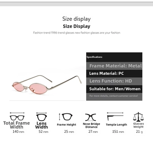 Detailed technical specification table for mini metal oval hip-hop sunglasses