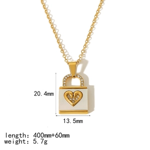 18k gold plated stainless steel necklace featuring a heart lock pendant with dimensions