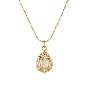 Elegant 18K gold plated stainless steel necklace featuring a pink teardrop zircon pendant