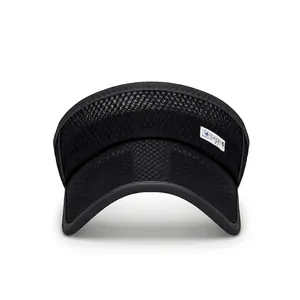 Breathable black mesh sun visor hat with extended brim for outdoor sports and running