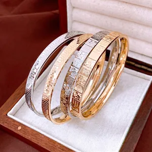 Minimalist Copper Bangle Bracelet With Textured Pattern Retro Engraved Metal Hand Jewelry For Women Fashion Accessory