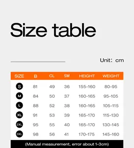 Tableau des tailles détaillé pour veste de yoga polaire femme allant de S à 3XL