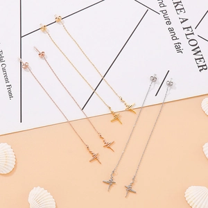 Three-color long stainless steel earrings with heartbeat waveform design in a set