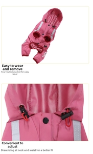 Détails de l'imperméable rose pour chien avec boutons, capuche et cordons réglables