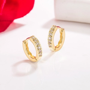 Elegant Copper Zirconia Huggie Hoop Earrings For Women 14K Gold Plated Single Row Pave Geometric Fashion Jewelry Gift