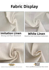 Detail view of four linen fabric textures: faux, white, cotton, and dense weave options