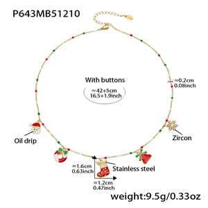 Detailed size chart of Christmas enamel pendant necklace with stainless steel and zircon
