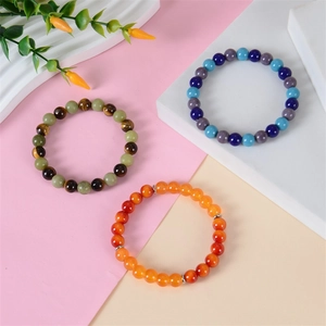 Three crystal bead bracelets with citrine and agate stones for wealth and success