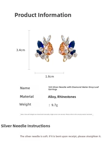 Detailed view of rhinestone teardrop earrings with dimensions showing 3.4cm height