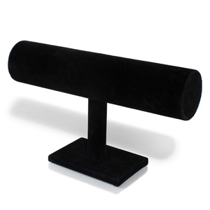 Professional T-bar jewelry display stand in black velvet for bracelets and watches
