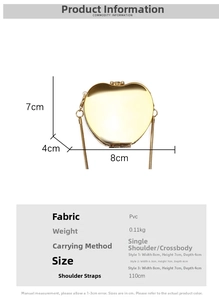Detailed size specifications for heart mini bag showing 8cm width and 7cm height dimensions