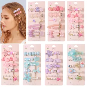 Lot de 5 pinces à cheveux mignonnes aux couleurs macaron avec motifs ours et fleurs