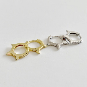 Chic S925 sterling silver hoop earrings with spiked rivets and sparkling zircon accents