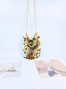 Sequin Crossbody Bag Shiny Metallic Round Discs Metal Chain Mini Handbag Evening Party Fashion For Women