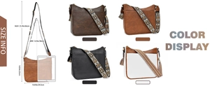 Detailed size chart of vintage crossbody bag with dimensions and adjustable strap length