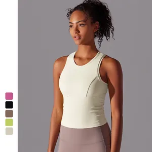 Débardeur de Sport Froncé Dos Nageur pour Femmes Coupe Ajustée Sans Manches Yoga Gym Entraînement Course Haut Athlétique