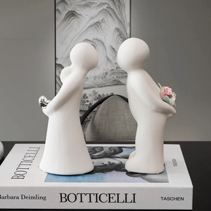 Abstract Ceramic Couple Figures Ornaments Matte Minimalist Statues Home Decor Wedding Anniversary Gift Desktop Sculpture