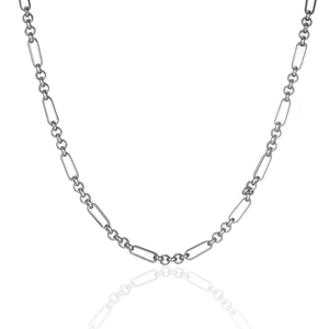 Minimalist silver geometric link chain necklace with polished rectangular and round links