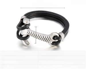 Detail view of leather bracelet with hammer clasp showing size dimensions 230x9mm
