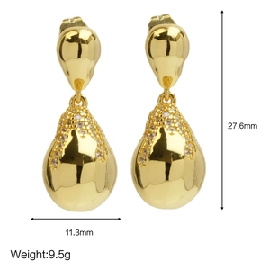 Elegante, 18k vergoldete Messing-Ohrhänger in Tropfenform mit Zirkonia-Details für Damen