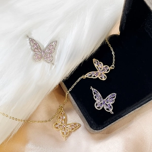 14k gold-filled butterfly zircon pendants on luxurious silk for DIY jewelry making