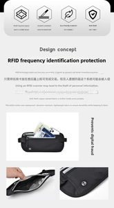 Detail view of RFID blocking passport waist bag with waterproof nylon and storage layout