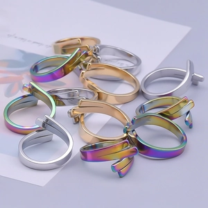Minimalist geometric 304 stainless steel rings in gold, silver, and aurora finishes