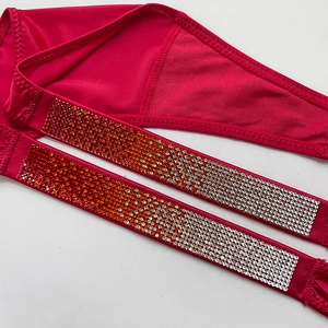 Sexy rose red thong with gradient rhinestones and silky fabric for fitness and sports
