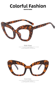 Detailed side and front view of cat-eye glasses frames with classic tortoise shell pattern