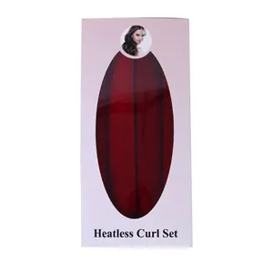 Heatless hair curl set with dark red satin roller in elegant pink window gift box