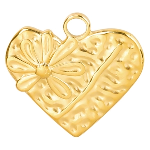 Pendentif coeur en acier inoxydable plaqué or 18k avec motif floral en relief