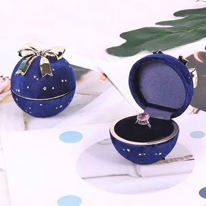 Ball Shaped Jewelry Box Velvet With Metal Bow Starry Pattern For Ring Pendant Necklace Gift Case Romantic Wedding Christmas