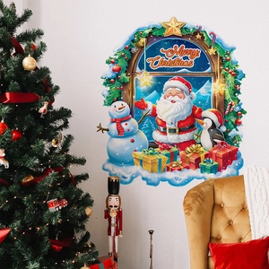 Stickers muraux de Noël avec Père Noël, bonhomme de neige et pingouin pour le salon