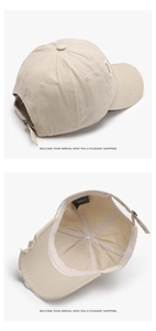 Détails de la casquette beige en coton vieilli avec trous et boucle métallique réglable