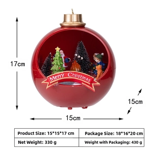 Detailed size specifications for a musical Christmas globe with Santa and reindeer scene