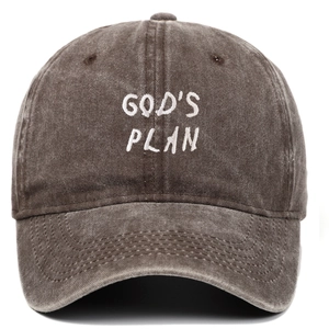 Casquette de baseball en coton lavé marron avec broderie blanche GOD'S PLAN devant
