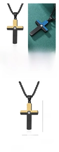 Detailed view of two-tone titanium steel cross necklace with crack pattern and inlay