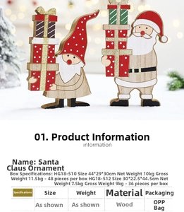 Close-up of wooden Christmas gnome figurines holding gift boxes on festive pine branches