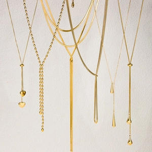 Collier Pendentif en Forme de Y en Acier Inoxydable Mode Plaqué Or Cœur Minimaliste Goutte d'Eau Bijoux Pour Femmes