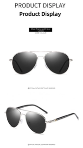 Macro detail of silver aviator sunglasses with polarized grey lenses and metallic frame