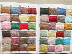 Dettaglio della cartella colori in cotone e lino con campioni di tessuto pieghettato