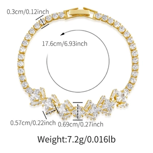 Tennis bracelet detail showing 17.6cm length and white cubic zirconia stone measurements