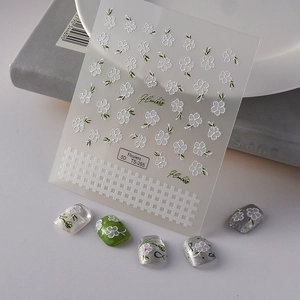 5D Relief Nail Art Stickers Camellia White Flower Self Adhesive Luxury Decals Decoration For Women