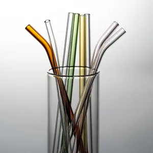 Reusable Glass Straws High Borosilicate Heat Resistant Colorful Transparent Straight Bent Drinking Accessories Brush