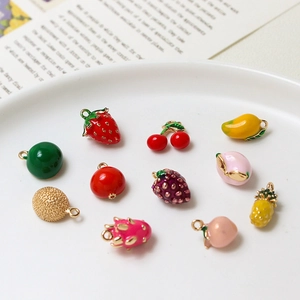 Colección de mini dijes de frutas de esmalte y aleación para joyería artesanal DIY