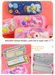 Detail view of large capacity 3D EVA pencil case with functional layered compartments